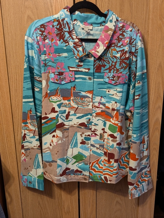Orientique Jackets & Blazers - Tropical Beach Print Button-Up Jacket - Turquoise Multi
